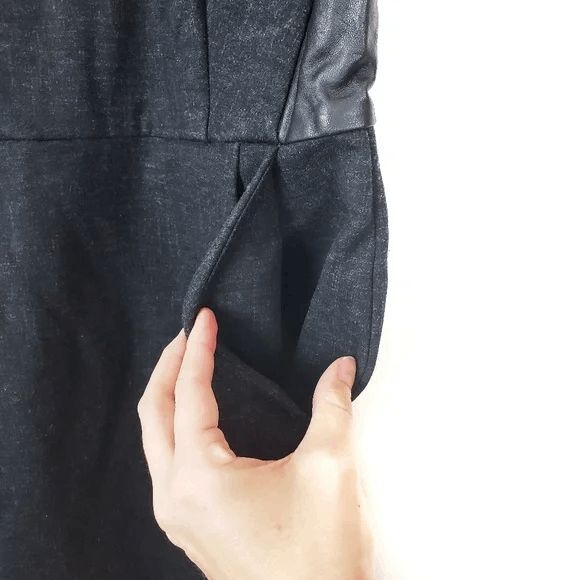 Madewell Leather Charcoal Gray Insert Pointe V Neck Leather Panel Dress Size: 0 - Picture 4 of 7